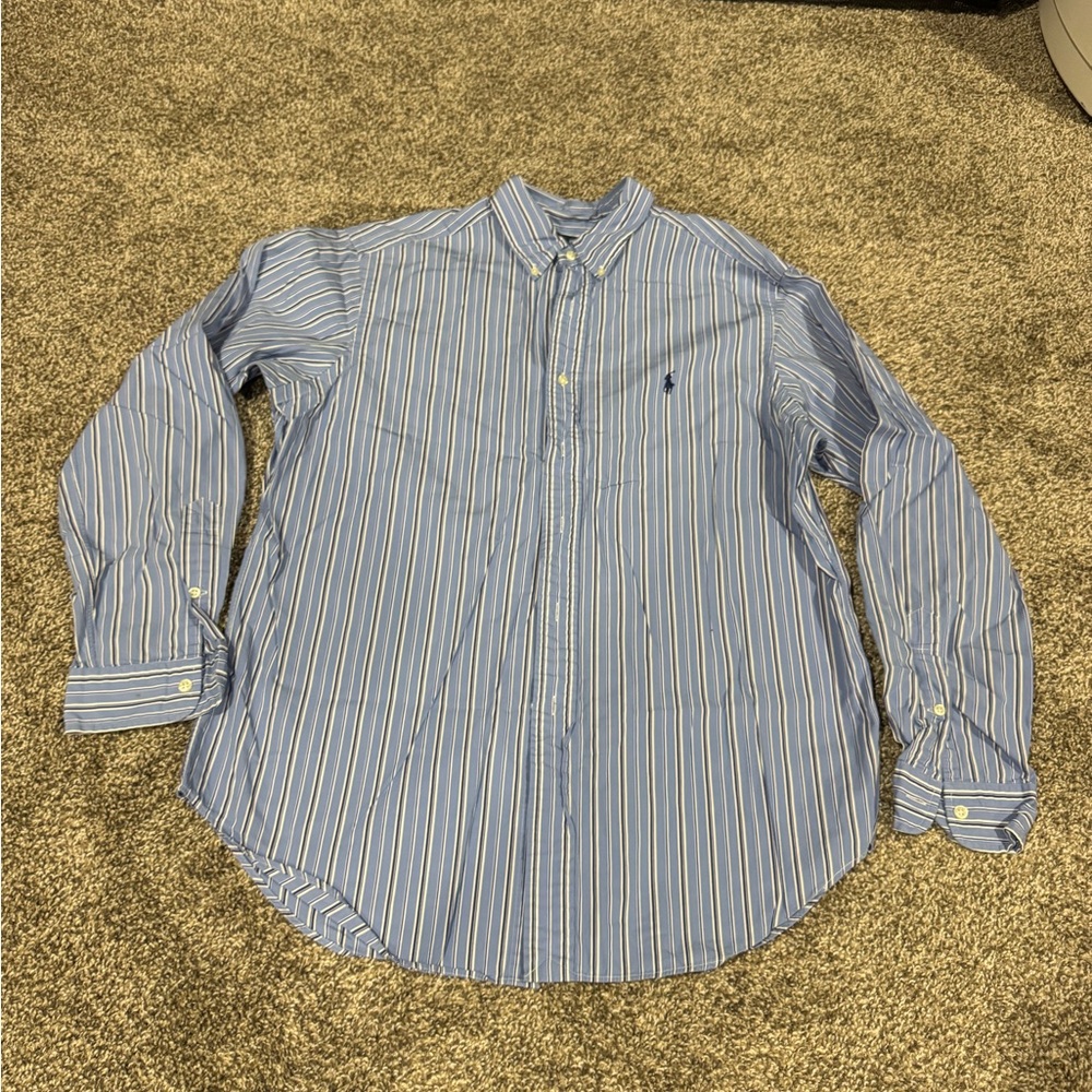 Ralph Lauren Blue Dress Shirt with Pinstripe Design